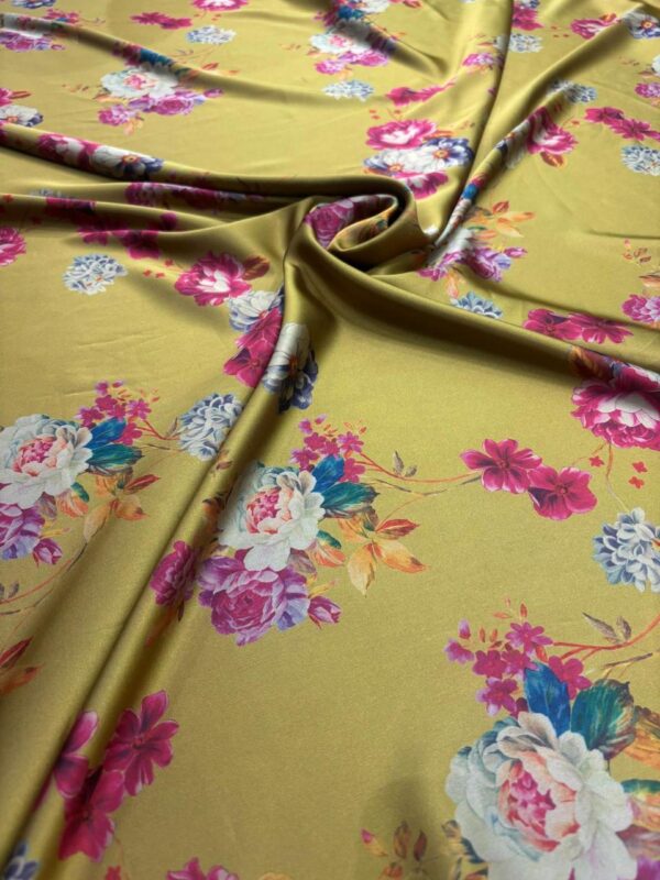 Printed Yellow Satin Fabric