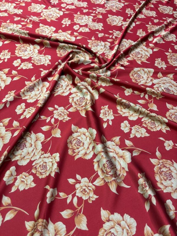 Red Floral Printed Satin Fabric