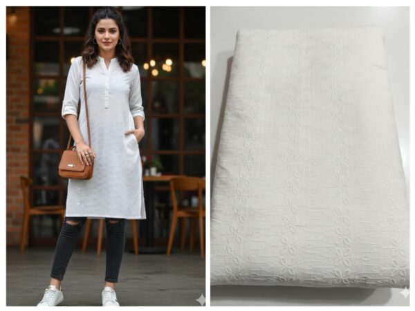 White Chikankari Embroidered Fabric