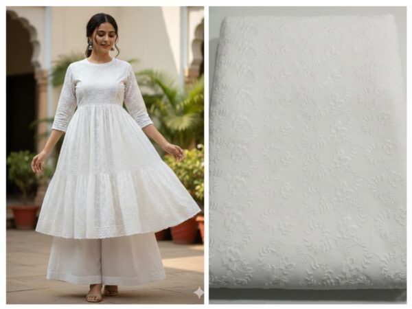 White Chikankari Embroidered Fabric
