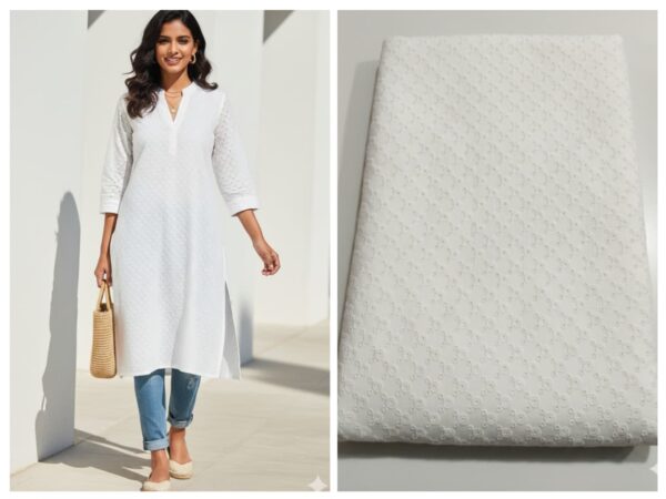 White Chikankari Embroidered Fabric