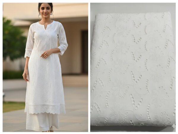 White Chikankari Embroidered Fabric