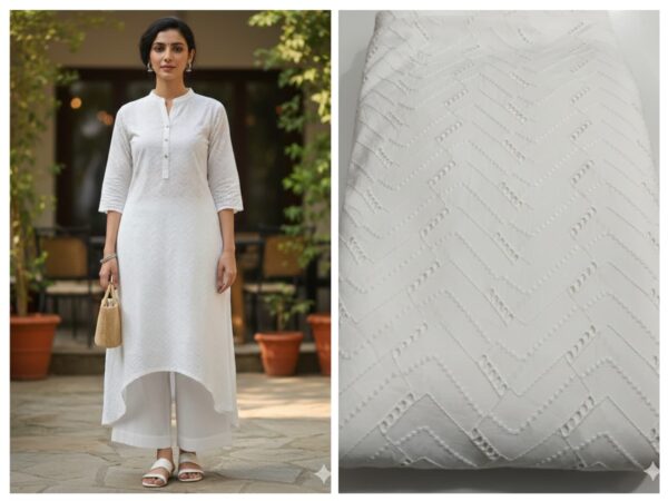 White Chikankari Embroidered Fabric