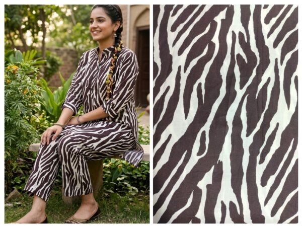 Export rayon cotton zebra line print fabric for suit/co-ord set