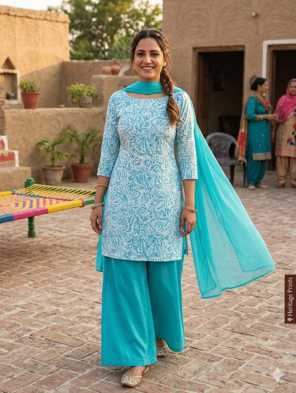 Export cotton printed kurta fabric with plain salwar/plazo bottom fabric (without dupatta)
