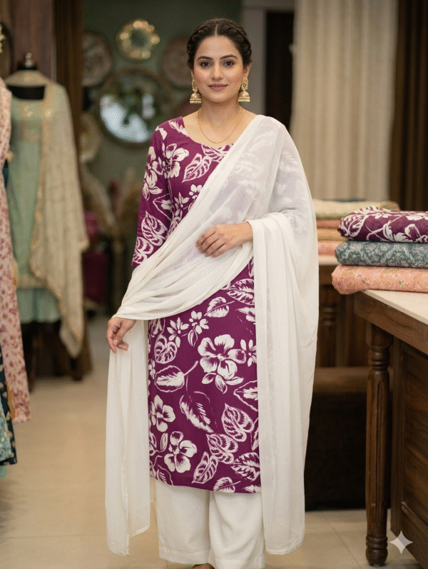 Export cambric printed cotton kurta fabric with plain bottom fabric(without dupatta)   kurta fabric- 2 meter (60'' width)  bottom fabric - 2.5 meter (42'' width) 