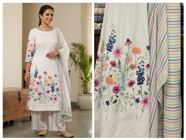 Export cotton linen kurta fabric with cotton striped bottom without dupatta