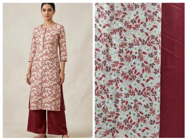 Export rayon twill print kurta fabric with plain cotton bottom fabric