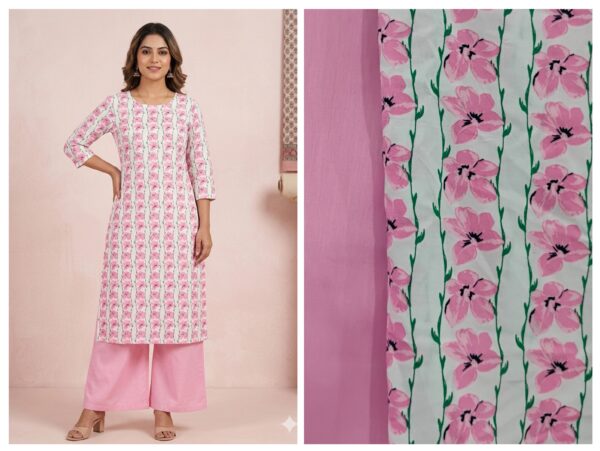 Export cotton print kurta fabric with plain bottom fabric.