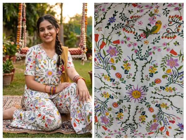 Export cotton fabric for Kurta/Kurti, Suit, Co-ord set, Night suit etc.  (160/meter)  (60'' approx width fabric)  kurta/kurti - 2 meter,  Co-ord set/Night suit - 3 meter,  All over suit - 4 meter,  Frock suit - 5 meter