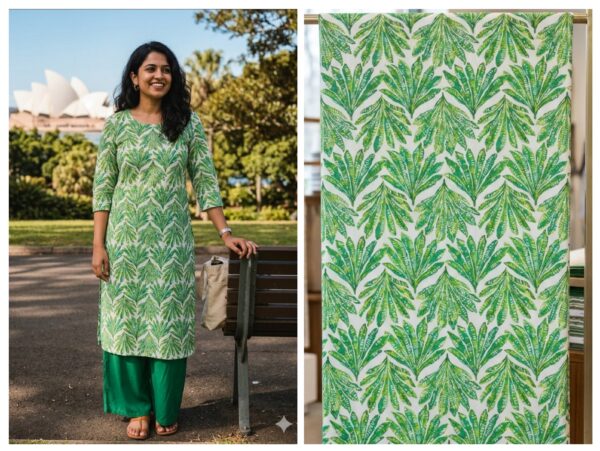 Export cambric cotton print fabric (160/meter)(60'' width approx)  kurta/shirt - 2 meter,  Co-ord set / night suit - 3 meter,  All over suit - 4 meter,  Frock suit - 5 meter.