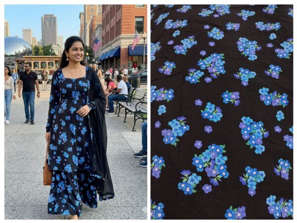 Export rayon cotton print fabric (160/meter)(60'' width approx)  kurta/shirt - 2 meter,  Co-ord set / night suit - 3 meter,  All over suit - 4 meter,  Frock suit - 5 meter.