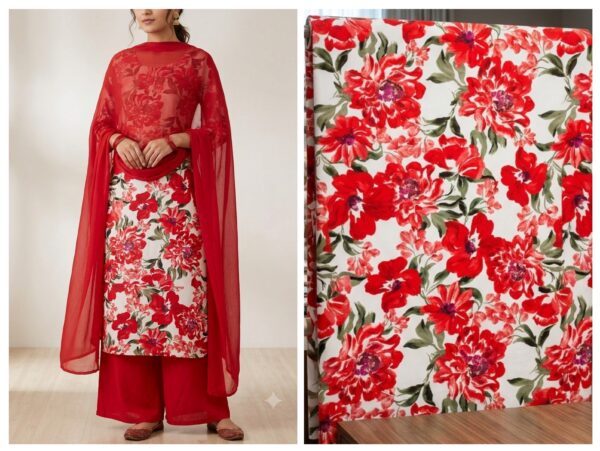 Export rayon cotton print fabric (160/meter)(60'' width approx)  kurta/shirt - 2 meter,  Co-ord set / night suit - 3 meter,  All over suit - 4 meter,  Frock suit - 5 meter.